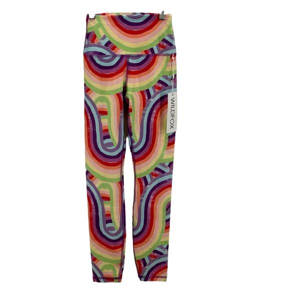 WILDFOX Women's 7/8 Legging High Waisted Soleil Stripes Athletic Rainbow XS NEW - Picture 1 of 11